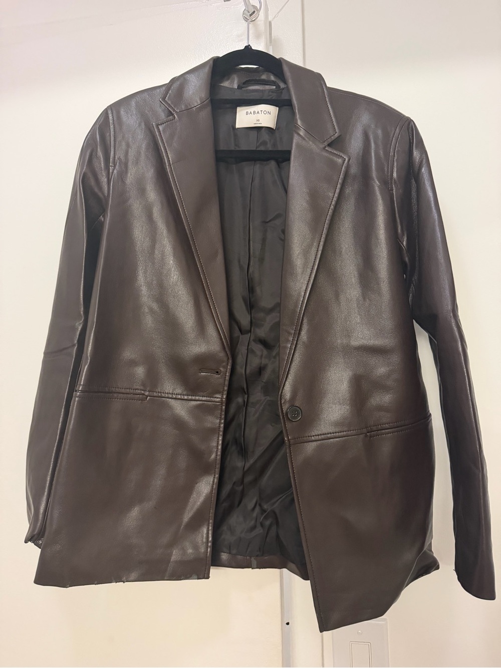 Babaton Dark Brown Leather Blazer Jacket